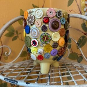 Colorful Button-Embellished Decorative Flower Pot